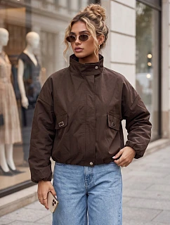 Dámská přechodná bunda typu bomber s stojáčkem, hnědá, FashionStreet TY6022