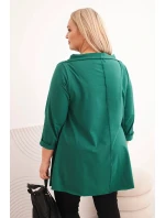 Dámske Plus veľkosť bavlnená blúzka asymetrické s roll-up rukávy tmavo zelená
