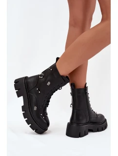 Botki Workery Damskie Z Ozdobami Ocieplane Czarne Lunea