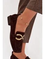 Dámské mokasíny z pravé semišové kůže se zlatým detailem D&A CR61-3115 čokoládové