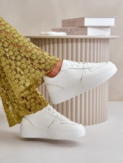 Dámske tenisky na platforme s ozdobným šnurovaním biela Mistra