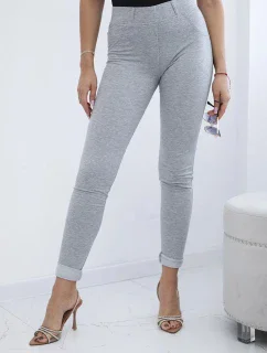 Bavlnené nohavice so zirkónmi na zadných vreckách sivé