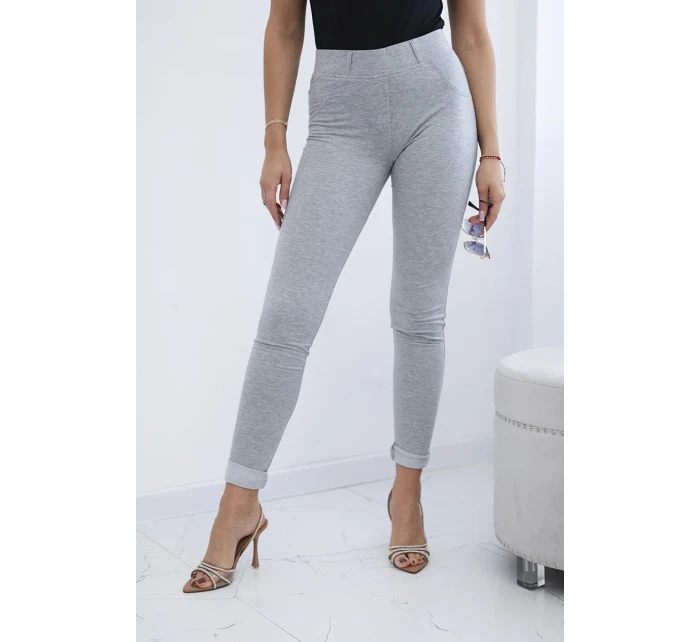 Bavlnené nohavice so zirkónmi na zadných vreckách sivé Bavlnené nohavice so zirkónmi na zadných vreckách sivé