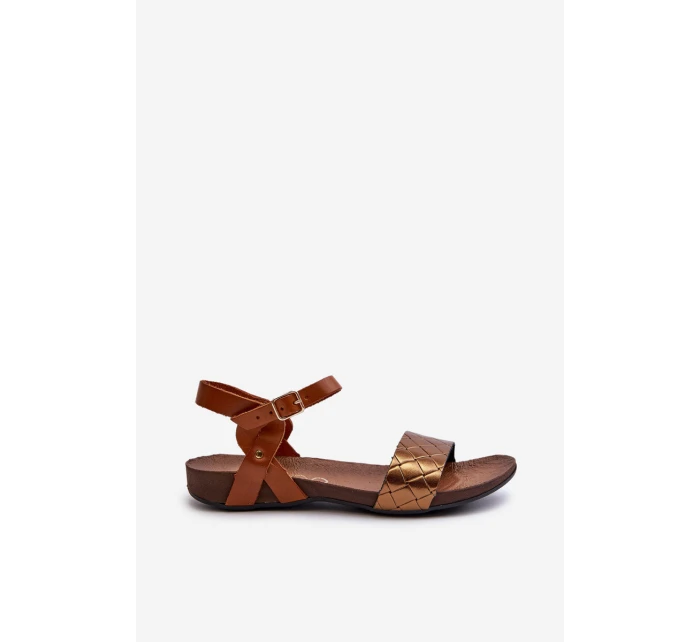 Ploché Kožené Dámské Sandály model 21661414 - Zazoo Ploché Kožené Dámské Sandály model 21661414 - Zazoo