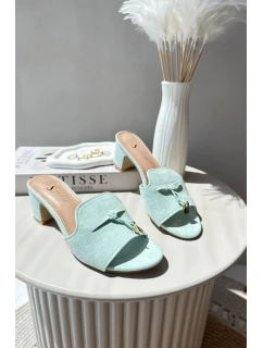 Klapki Damskie Z Eko Zamszu Na Obcasie Miętowe Jemenna