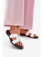 Zazoo 40326 Lakierowane Damskie Klapki Z Ozdobnymi Wycięciami Białe