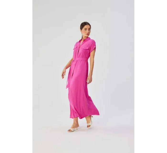 model 19647433 Viskózové maxi košilové šaty lila - STYLOVE