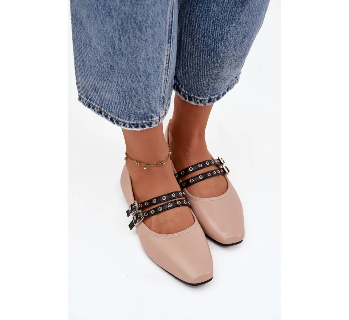 Dámské baleríny s pásky model 21836997 – béžové - Kesi