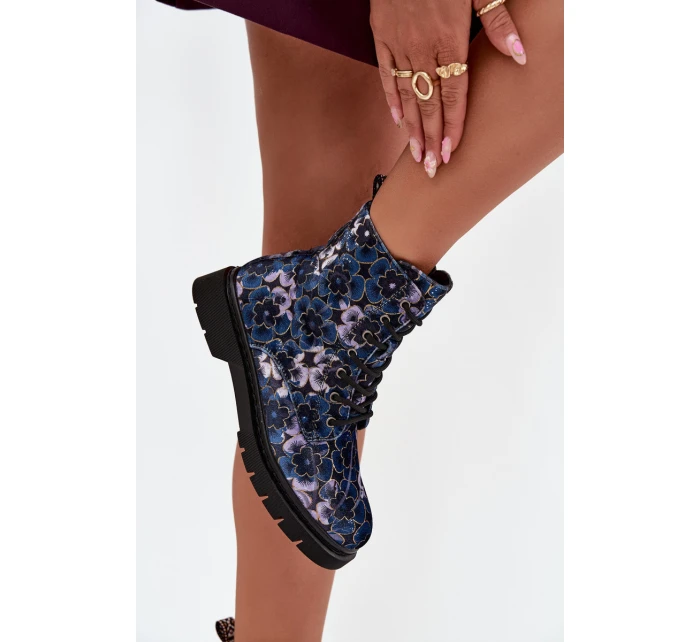 Dámske zateplené členkové topánky 57C1052 Dark Blue Pattern - Artiker