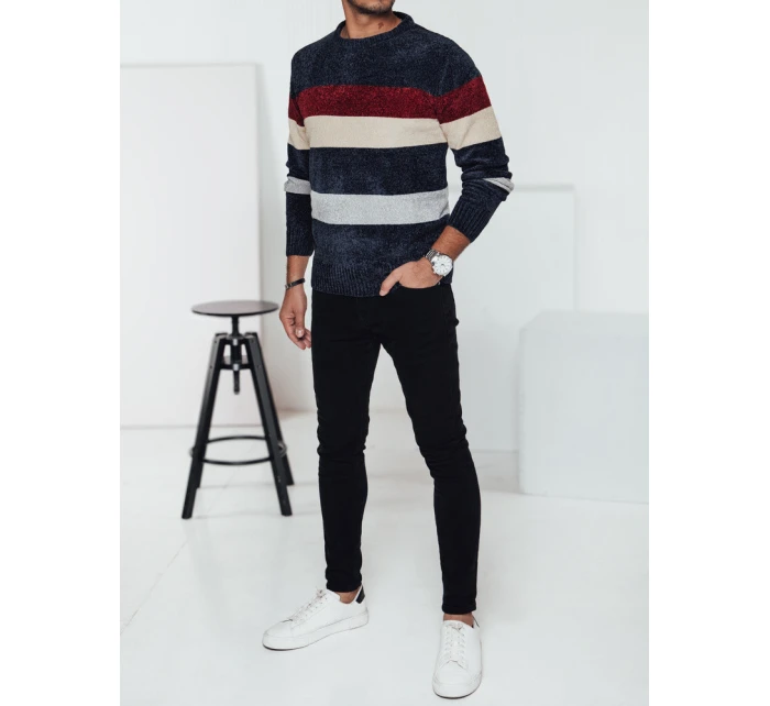 Pánsky pruhovaný tmavomodrý sveter FashionStreet WX2240 Pánsky pruhovaný tmavomodrý sveter FashionStreet WX2240