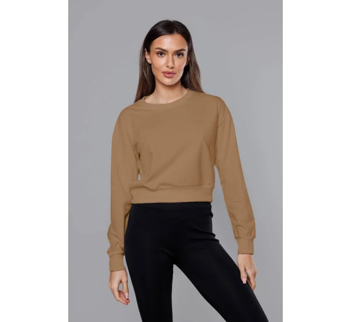 Tenká krátká dámská tepláková mikina v cappuccino barvě model 18378928 - J.STYLE
