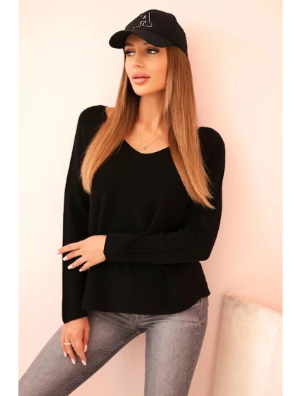 Dámsky viskózový sveter s dlhými rukávmi a okrúhlym výstrihom čierny Dámsky viskózový sveter s dlhými rukávmi a okrúhlym výstrihom čierny