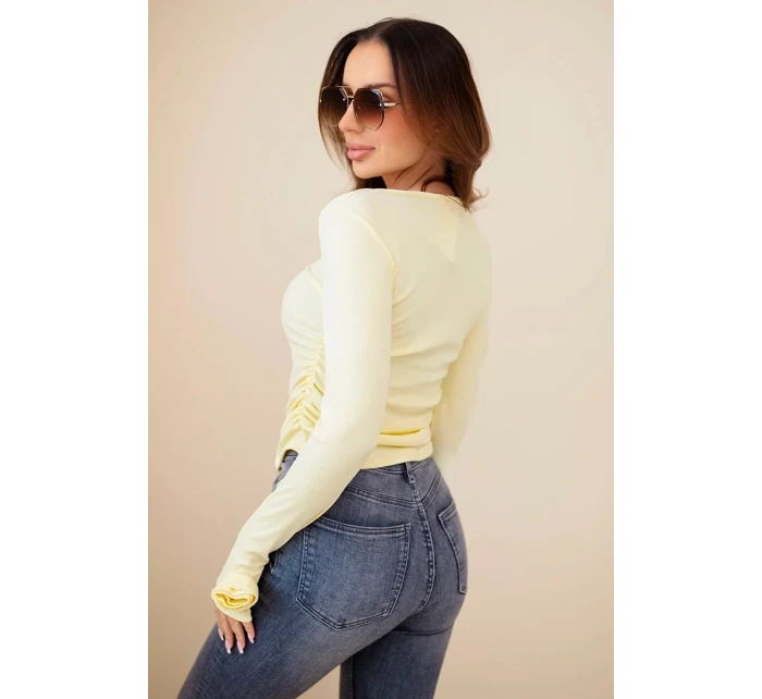 Dámska pruhovaná blúzka so záhybmi na bokoch žltá