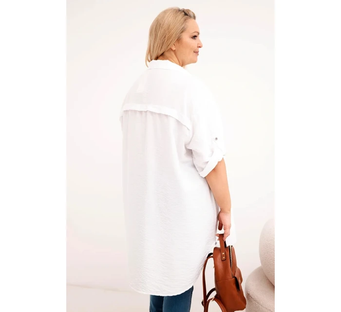 Dámská košile Plus Size z viskózy s delším zadním dílem bílá