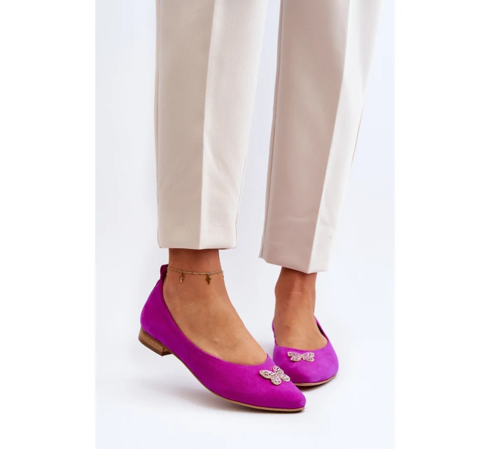 Zazoo 2887 Zamszowe Baleriny Z Ozdobnym Motylem Fuksja