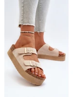 Damskie Klapki Na Platformie Z Klamrami Beżowe Lolpey