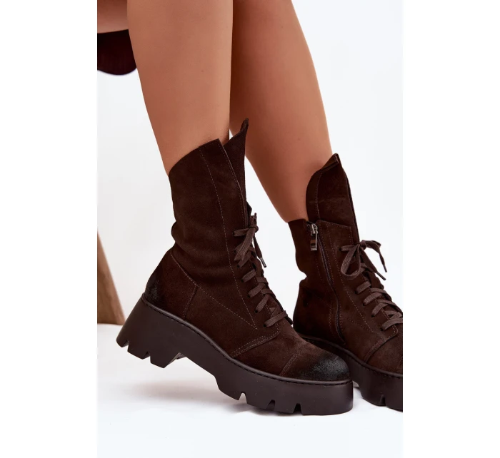 Dámské workery Z Naturalnego Zamszu Zazoo 976 Čokoládové