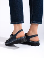 Klasické tmavě modré dámské sandály na klínku Klasické tmavě modré dámské sandály na klínku