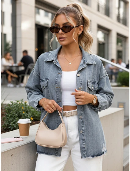 Dámska svetlomodrá džínsová košeľová bunda FashionStreet TY5690 Dámska svetlomodrá džínsová košeľová bunda FashionStreet TY5690