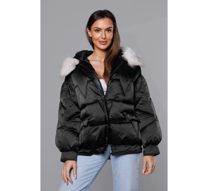 Čierna krátka bunda nadrozmernej veľkosti (H-1109-01)