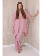Súprava blúzka + nohavice s príveskom púdrovo ružová