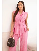 Dámský komplet s vázanou halenkou a širokými kalhotami růžový Dámský komplet s vázanou halenkou a širokými kalhotami růžový