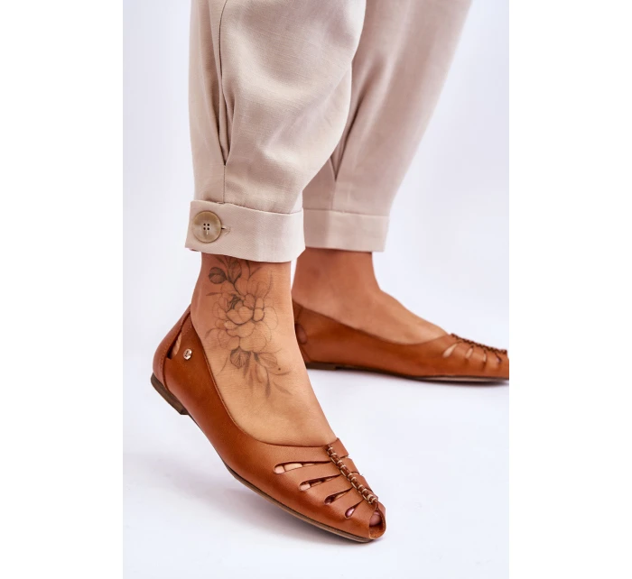 model 21617426 Pohodlné Dámské Kožené Baletky Hnědé - Zazoo model 21617426 Pohodlné Dámské Kožené Baletky Hnědé - Zazoo