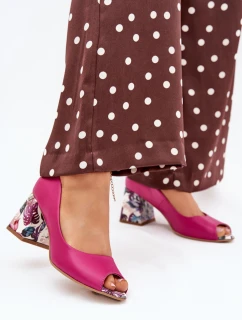 Skórzane Czółenka Z Ozdobnym Obcasem Lewski Shoes 2608/K Fuksja
