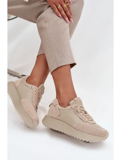 Dámske kožené tenisky na platforme Artiker - béžové