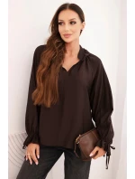 Dámska blúzka z viskózy tmavohnedá - FPrice Dámska blúzka z viskózy tmavohnedá - FPrice