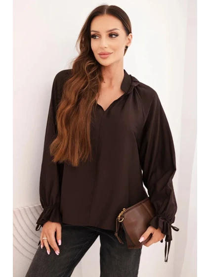 Dámska blúzka z viskózy tmavohnedá - FPrice Dámska blúzka z viskózy tmavohnedá - FPrice