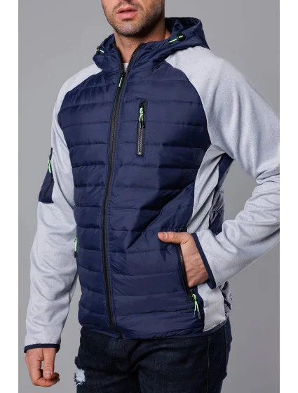 Tmavě pánská sportovní bunda z různých spojených materiálů model 18347870 - J.STYLE