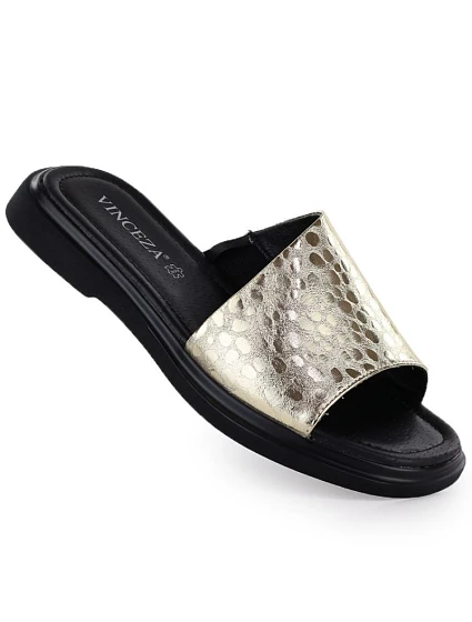 Dámske zlaté kožené žabky Vinceza 66914