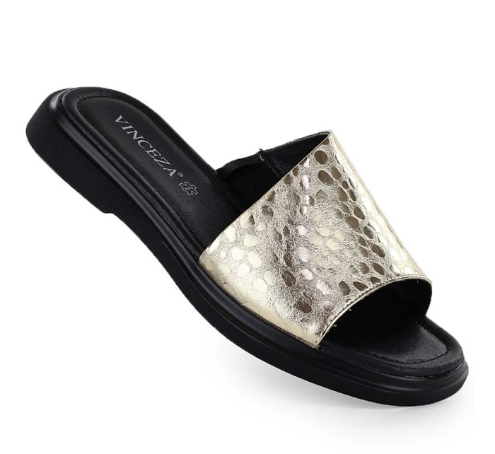 Dámské zlaté kožené žabky model 22116331 - VINCEZA