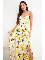 Dámské maxi šaty s na ramínkách ecru model 22205809 - K-Fashion