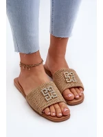 Ploché Dámské Žabky S Pletením a Ozdobou Beige model 21657867 - EVENTO