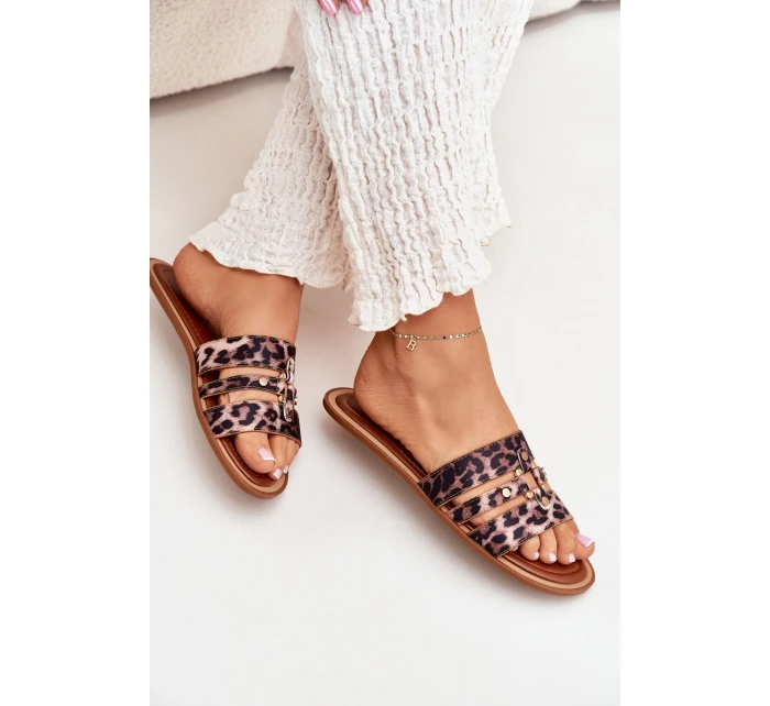 Ploché Dámské Pantofle Se Zlatým Detalem Leopard model 21700060 - Boto Ploché Dámské Pantofle Se Zlatým Detalem Leopard model 21700060 - Boto