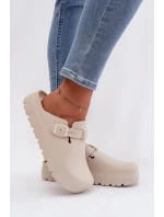 Dámské pěnové pantofle s páskem a sponou béžové model 21997775 - EVENTO