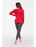 Makala dámske pyžamo s dlhým rukávom a dlhými nohavicami - červené/potlač