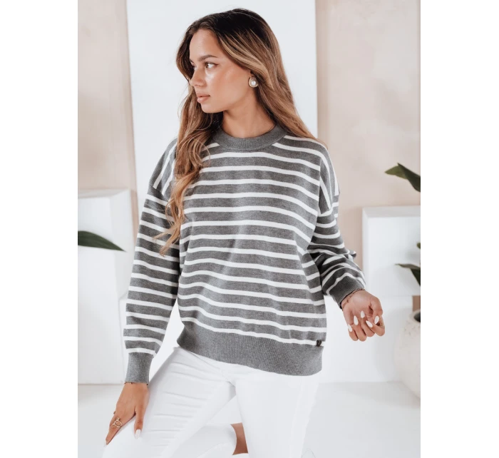 FashionStreet sivý pruhovaný dámsky sveter MY2540 FashionStreet sivý pruhovaný dámsky sveter MY2540