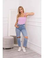 Halenka bez ramínek s volánky ve fialové barvě Halenka bez ramínek s volánky ve fialové barvě