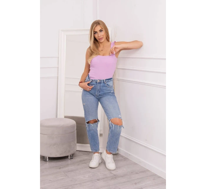 Halenka bez ramínek s volánky ve fialové barvě Halenka bez ramínek s volánky ve fialové barvě