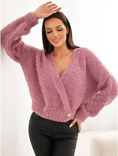 Dámský svetr s s ozdobnými knoflíky růžový tmavý model 22384921 - K-Fashion