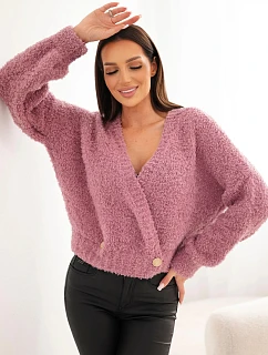 Dámský svetr s s ozdobnými knoflíky růžový tmavý model 22384921 - K-Fashion
