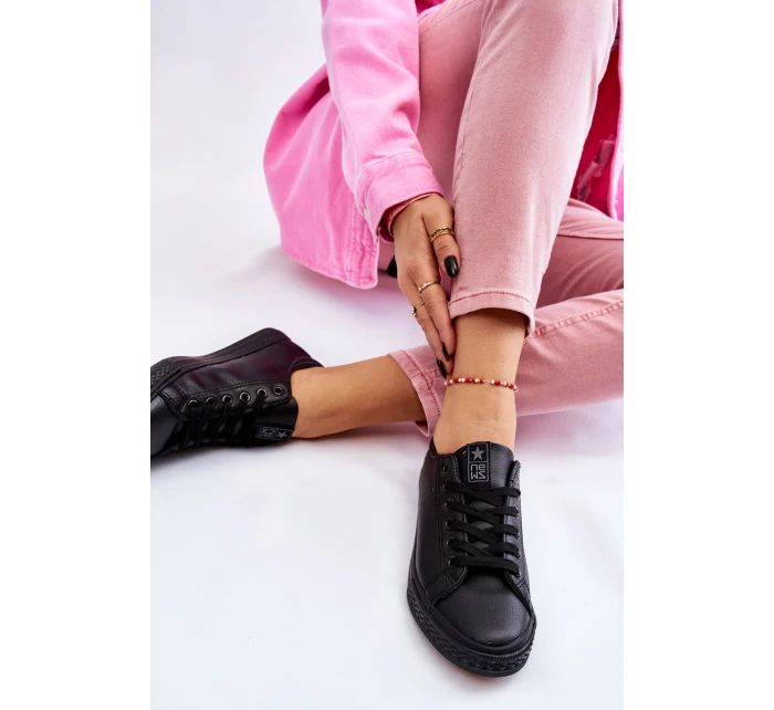 Damskie Skórzane Wiązane Klasyczne Trampki Czarne Misima Damskie Skórzane Wiązane Klasyczne Trampki Czarne Misima