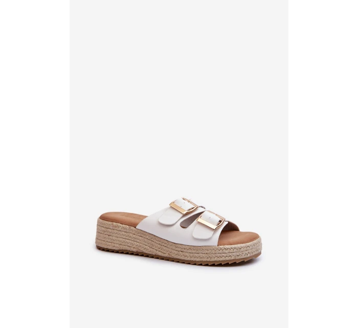 Klapki Damskie Z Plecionką Eko Skórzane Białe Zaloemi Klapki Damskie Z Plecionką Eko Skórzane Białe Zaloemi