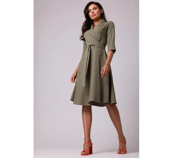 B255 Zavinovacie šaty so šálovým golierom - olivové B255 Zavinovacie šaty so šálovým golierom - olivové