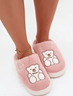 Dámske chlpaté papuče s medvedíkom - ružové Noralie