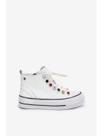 Kožené Vysoké Tenisky Dámské model 21691449 Bílé - Goe