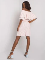 Sukienka LK SK model 20206354 biało różowy - FPrice Sukienka LK SK model 20206354 biało różowy - FPrice